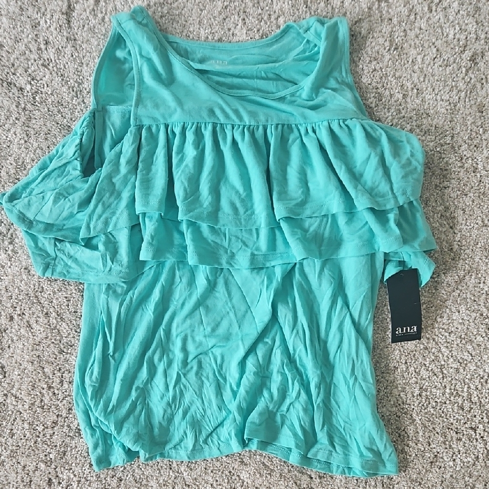 a.n.a Asymmetrical Blue Ruffled Tank Top